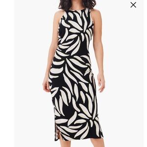 NIC+ZOE Black and Cream Leaf Print Dress sz L